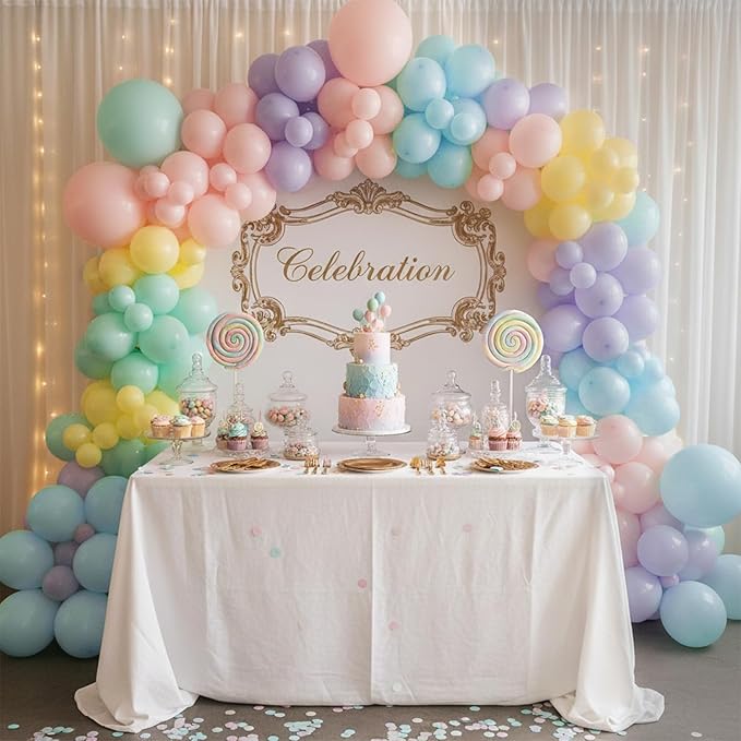 RUBFAC 135pcs Pastel Balloon Arch Kit, Macaron Rainbow Latex Balloon, Different Sizes 18 12 10 5 Inch for Garland Baby Shower Birthday Party Gender Reveal Garland Decoration