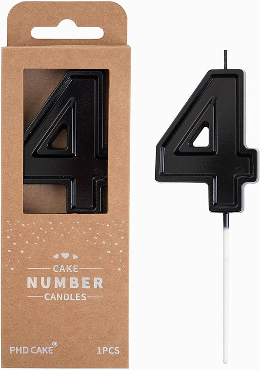 PHD CAKE 2.76 Inch Luxe Black 4 Number Birthday Candles, Black Number Candles, Cake Number Candles, Party Celebration