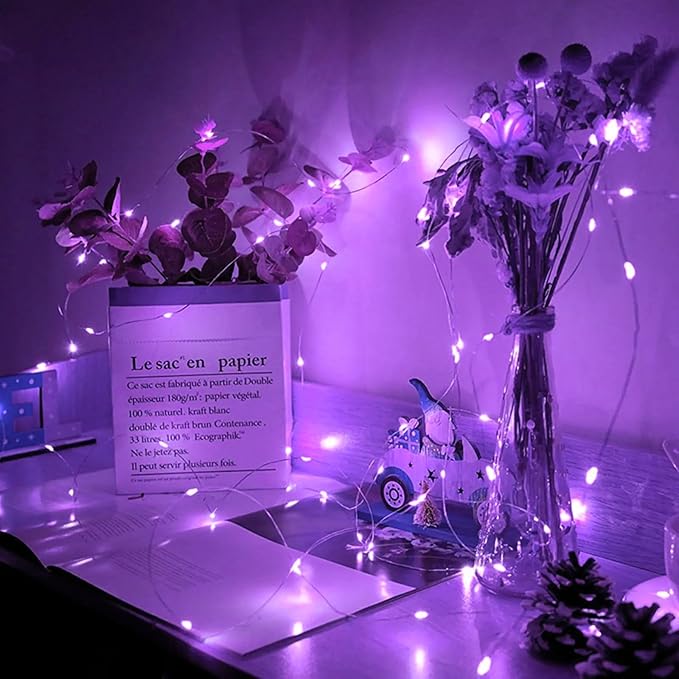 12 Pack Purple Fairy Lights 7Ft 20 LED Twinkle String Lights 3 Modes Battery Operated Waterproof Firefly Starry for Mason Jar Wedding Halloween Christmas Valentines Day Party Table Centerpieces