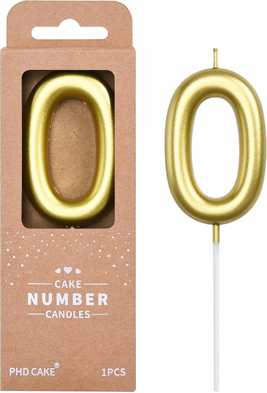 PHD CAKE 2.76 inch Classical Gold 0 Number Birthday Candles, Gold Number Candles, Cake Number Candles, Party Celebration