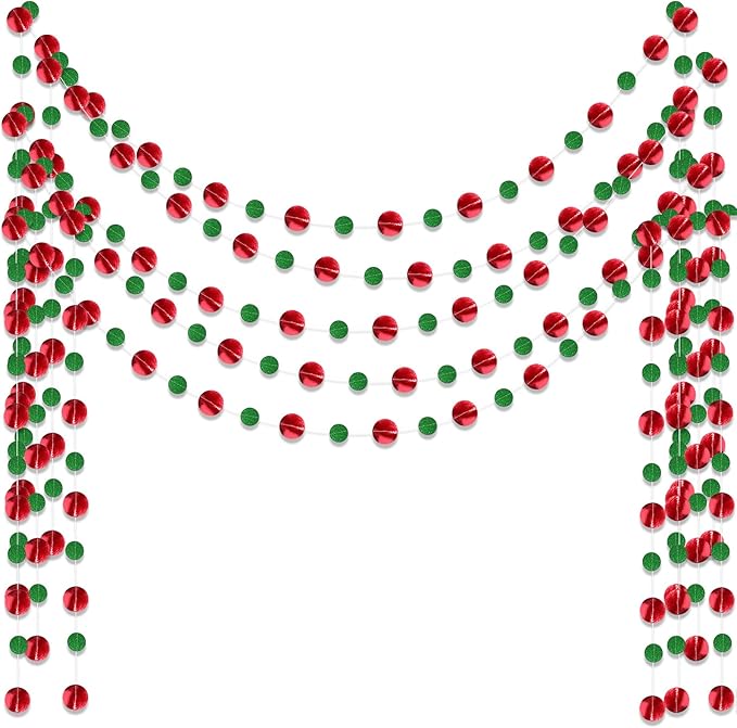 Outus 5 Pieces Red Round Dots Garland Graduation Party Hanging Decor Each Length 13.1ft Glitter Paper Dot Streamers for Birthday Wedding Classroom Supplies (Green)