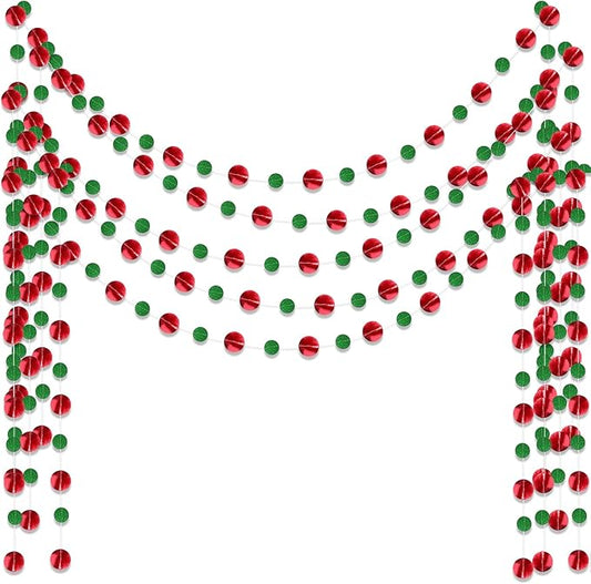 Outus 5 Pieces Red Round Dots Garland Graduation Party Hanging Decor Each Length 13.1ft Glitter Paper Dot Streamers for Birthday Wedding Classroom Supplies (Green)