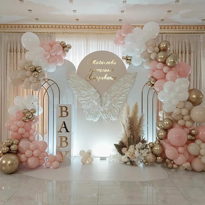 HILAVO Blush Pink Balloons 60 Pcs 12 Inch Dusty Pink White Sand Latex Balloon Retro Pink Nude Cream Clear Balloons for Bridal Baby Girls Shower Boho Bachelorette Birthday Wedding Party Decorations