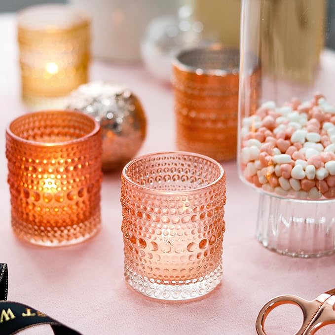 WDHODEC Pink Candle Holders Set of 24 - Vintage Hobnail Glass Votive Tealight Holders for Wedding, Valentine's, Party Table Centerpiece Decor
