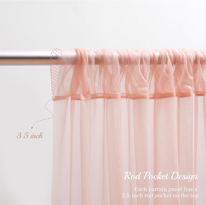 30x8ft Peach Tulle Backdrop Curtain with Lights String for Parites, Sheer Photo Backdrop Curtains for Easter Wedding Baby Shower Birthday Party Photo Shoot Decorations