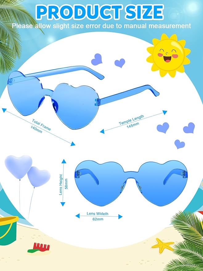 Heart Shaped Sunglasses for Women Colorful Glasses Fun Trendy Transparent Heart Sunglasses Party Favor (1 Pair-Blue)