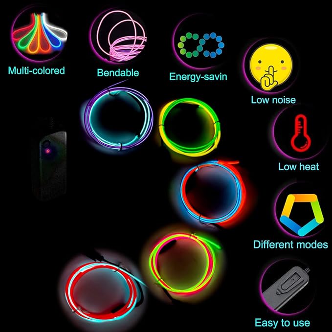 Multicolor Neon Light 5-in-1 Meter Wire,Portable Battery Pack Decorative Wire, Suitable for Birthday Parties, Thanksgiving, and Other Occasions.