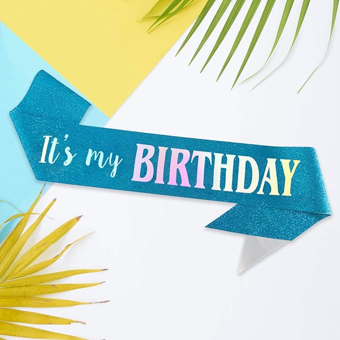 It's My Birthday Sash, Dazzle Foil Letter Glitter Blue Birthday Sash for Women Men Girl Boy Kids Teenager Funny Bday Gifts Party Favors Photo Prop