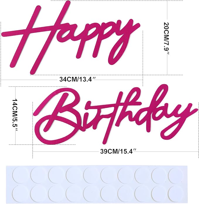 Hot Pink Happy Birthday Sign for Backdrop - Felt Happy Birthday Letters for Balloon Arch Party Backdrop Decorations Large Reuseable Signs for Baby Girl Women Party Baby Shower