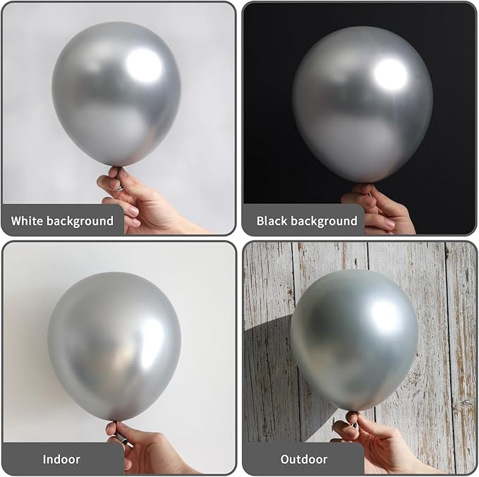 RUBFAC 87pcs Silver Balloons Latex Balloons Different Sizes 18 12 10 5 Inch Metallic Silver Chrome Party Balloon Kit for Birthday Party Graduation Baby Shower Wedding Holiday Balloon Decoration