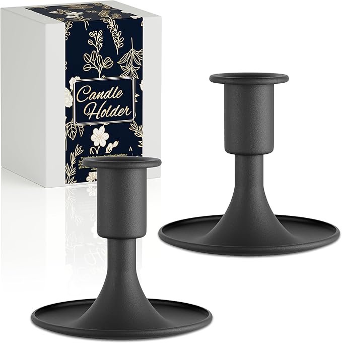 Black Taper Candle Holders Set of 2, Metal Candlestick Holders for Dining Table Centerpieces and Wedding Reception, Vintage Candle Holder for Festive Mantel Decor and Home