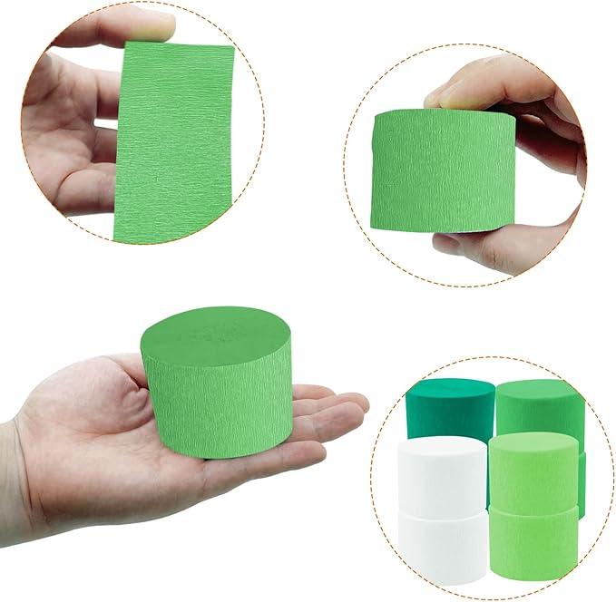 PheiLa Green Party Supplies, 4 Rolls Green and White Crepe Paper Streamers for DIY Gift Wrapping Paper Birthday Baby Shower Wedding Holiday Party Decorations, 1.77 Inch x 82 Ft/Roll, 328ft