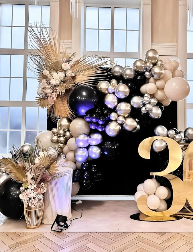 Black and Silver Balloons Garland Arch Kit,135 Pcs Graduation Balloons Kit，Metallic Silver Black White and Confetti Balloons for Graduation Decor，Birthday，Retirement，Wedding, Anniversary Supplie