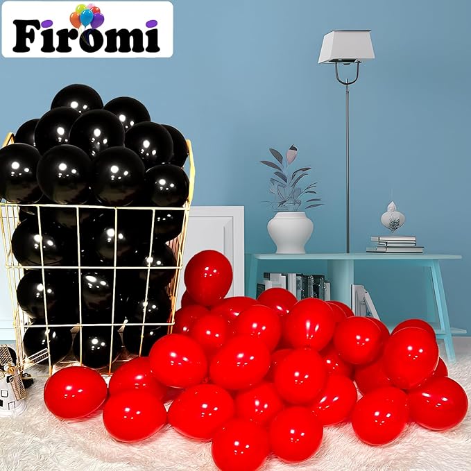 Firomi Small Black Balloons 5-inch 100 Pack Helium Metallic Shiny Round Black Thicken Latex Balloon for Wedding Birthday Party (with 2 Ribbons)