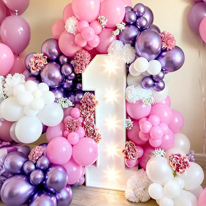 Pink and Purple Balloons Garland Arch Kit, Metallic Pink and Purple Latex Balloons for Girl Women Birthday Bridal Baby Shower Party Decoration