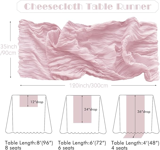 IVAPUPU 4 Pcs Cheesecloth Table Runner - 10ft Pink Spring Boho Gauze Cheese Cloth Table Runners for Baby Shower Decorations Wedding Party Summer Garden Farmhouse Decor
