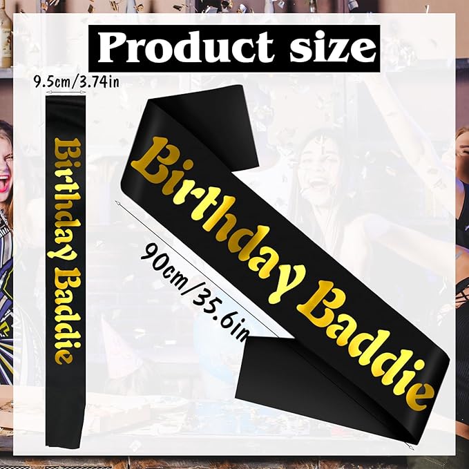 Birthday Baddie Sash with Gold Foil, Black Funny Birthday Sash for Women and Men Official Teenager Sweet 16, 18th 21st 30th 40th 50th or Any Other Bday Party Decorations, Gifts