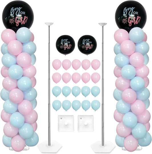 YALLOVE Balloon Column Stand, Set of 2 Balloon Stands for Gender Reveal Party Decoration (Include Balloons)