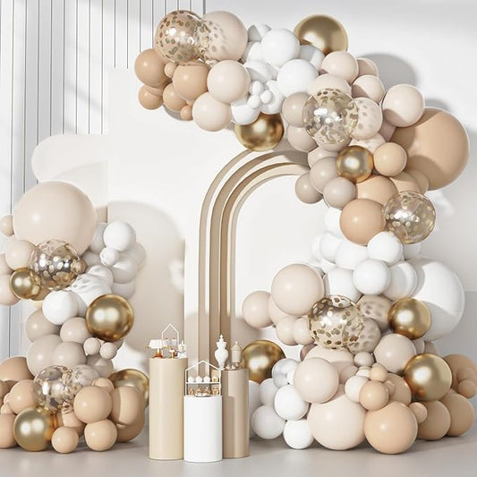 Ouddy Party White Sand Gold Balloon Arch Garland Kit, Different Sizes 18 12 10 5 Inch Beige Nude Cream Neutral Latex Metallic Confetti Balloon for Baby Shower Wedding Birthday Party Decorations