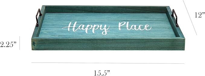 Elegant Designs HG2000-BHP Decorative Wood Serving Tray w/Handles, 15.50" x 12", Happy Place (Pack of 4)