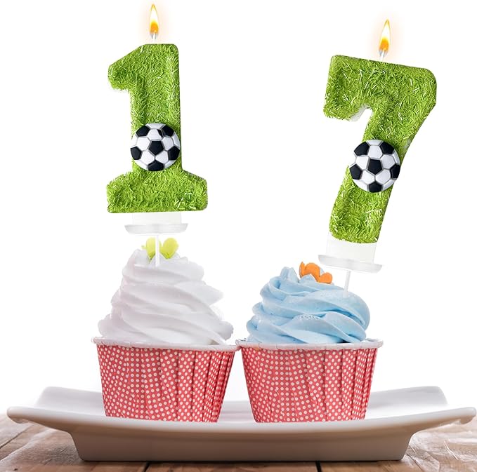 Birthday Candles Numbers，Soccer Birthday Decorations，Suitable for Girl and boy Cake Toppers, Wedding Cakes, Anniversaries, Party Celebrations, Birthday Decorations (Number 17)