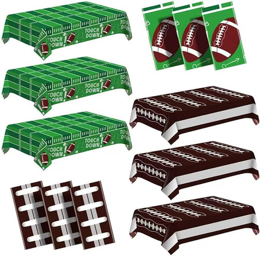 6 Pack Football Party Decorations Premium Disposable Plastic Tablecloth 54" x 108" Table Cloths Include 3 Green and 3 Brown for 6 to 8 Foot Tables Parties Decoration Supplies (Football Green Brown)