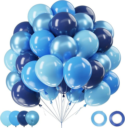 Netnology Blue Balloons Set, 60Pcs 12 Inch Macaron Blue Light Blue Navy Blue Metallic Blue Balloon Kit for Boy Birthday Baby Shower Bridal Shower Wedding Graduation Party Decorations