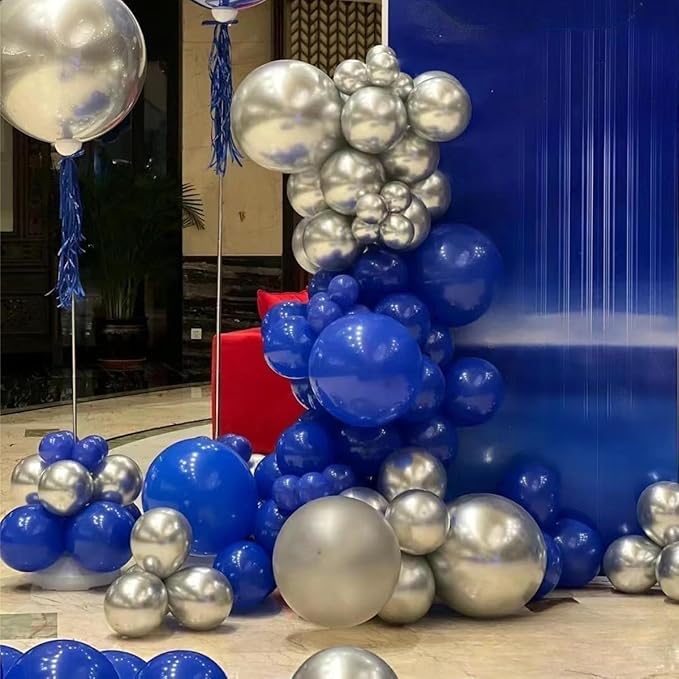 MEBAY Blue Silver Black Balloons Garland Arch Kit, 146 Pcs Royal Light Blue Metallic Confetti Silver Balloons for Baby Shower Graduation Anniversary Retirement Birthday Party Decoration