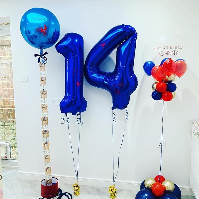 40 Inch Navy Blue 14 Number Balloons Giant Jumbo Huge 14 or 41 Foil Mylar Helium Number Digital Balloons Dark Blue Birthday Mylar Digital Balloons 14th Birthday Anniversary Events Party Decorations