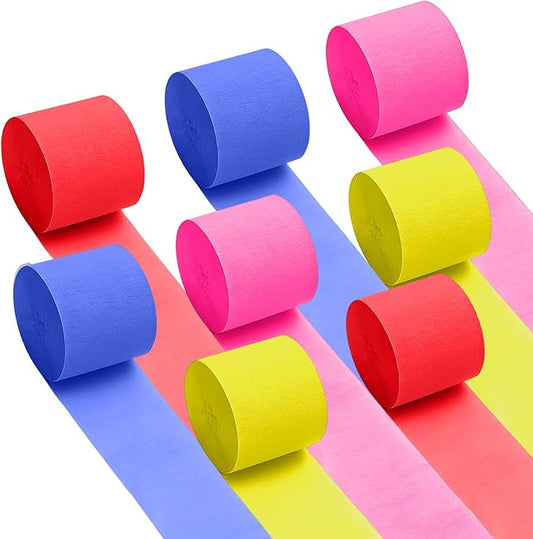 Blue Red Yellow Crepe Paper Streamers 8 Rolls 32ft Blue Paw Birthday Party Supplies Baby Shower Wedding Decorations(1.77inx32ft)