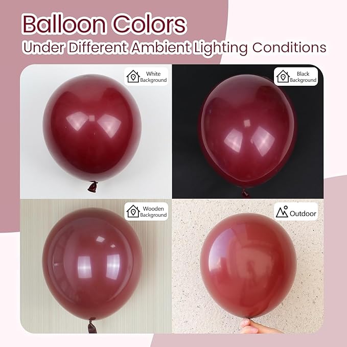 120pcs Burgundy Balloons, 18 12 10 5 inch Maroon Balloons Different Sizes Burgundy Balloon Arch Kit for Birthday Graduation Wedding Baby Shower Party Decorations