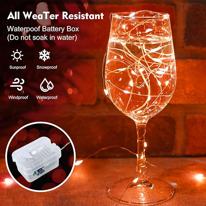 pozzolanas 8 Pack Orange Fairy Lights Battery Operated 3 Modes 7FT 20 LED Waterproof String Lights Twinkle Silver Wire for Mason Jars Wedding Christmas Halloween Party Decor (8, Orange)