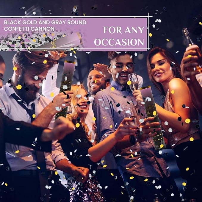 Confetti Cannon Black Gold 12 Pack Confetti Poppers 12 inch Celebrate Party Poppers Confetti Party Cannon for Anniversary Wedding Poppers Launchers, New Year's Eve, Birthdays and Weddings