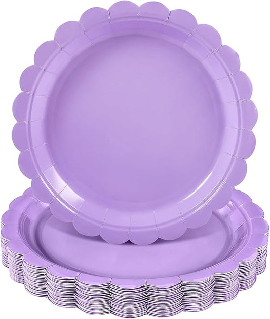 NatNarr 30 Pcs Lavender Plates 9 Inch Disposable Scalloped Plates Light Purple Birthday Plate Cute Dessert Party Plate for Wedding, Bridal Shower, Girls Birthday