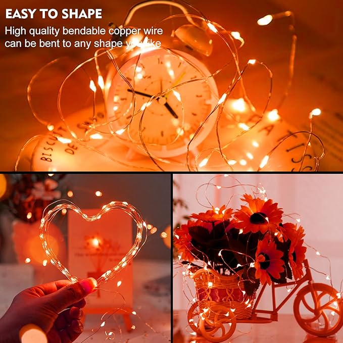 pozzolanas 24 Pack Orange Fairy Lights Battery Operated 3 Modes 7FT 20 LED Waterproof String Lights Twinkle Silver Wire for Mason Jars Wedding Christmas Halloween Party Decor (24, Orange)