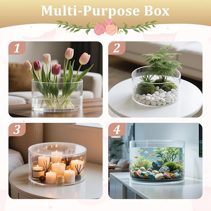 3Pcs Acrylic Cake Display Stand 6'' 8'' 10'' Round 3 Tier Clear Cylinder Cake Box for Wedding Birthday Party Decor (6 / 10 / 12 Inch)