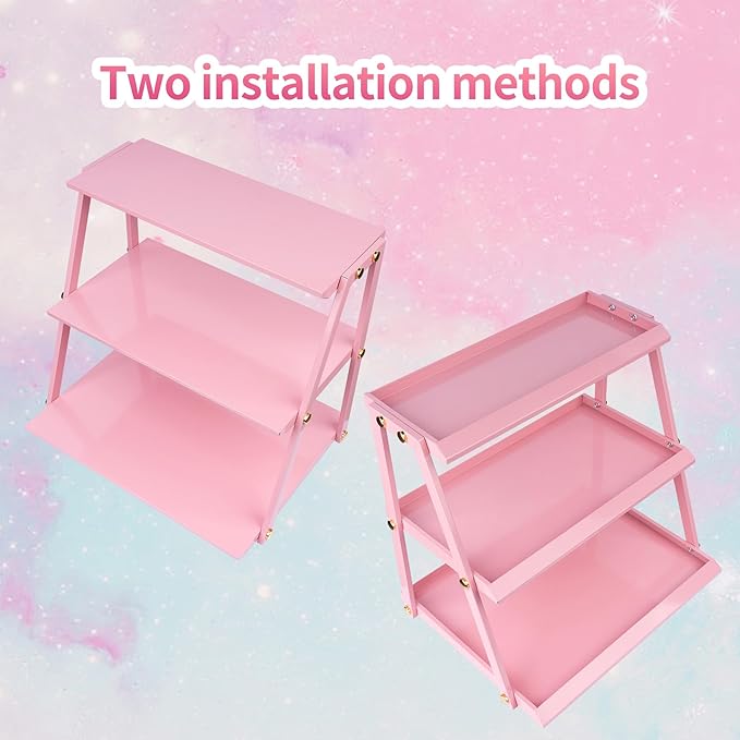 WWN Thickened metal 3 Tier Cupcake Stand with Pink Coating - Elegant Dessert Tower- Cookie Tray Rack- Tea Party Serving Platter- Easy Assembly Pink Cake Stand for Wedding Baby Shower