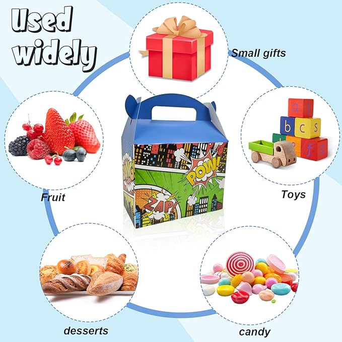 10PCS Super City Heroes Theme Party Treat Boxs Goodies Candy Gift Bags for Party Favor Boxes with Handles Perfect for Birthday Party Wedding Christmas Baby Shower