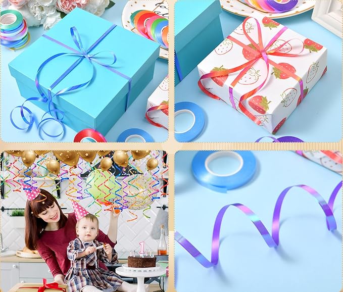 30 Roll Rainbow Curling Ribbons for Crafts Bows Present Wrapping Florist Wedding Party Festival Art Craft Decor, 11 Yards Per Roll, 3/16 Inch Wide 3/16" - Set6