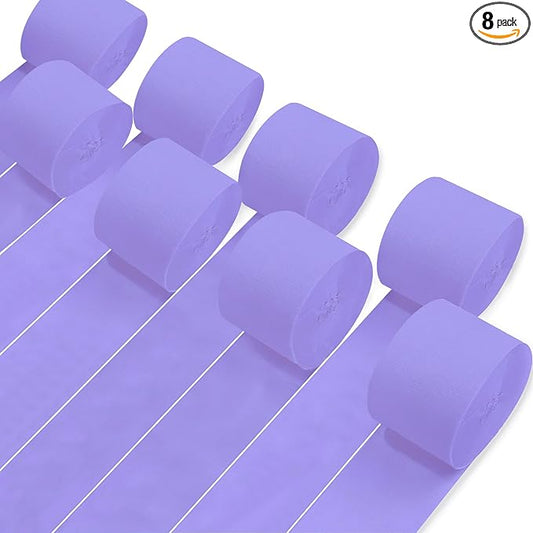 8 Rolls Crepe Paper Streamers, Light Purple Streamers Party Decorations for Baby Shower Bridal Shower Wedding Lavender Party Birthday Graduation