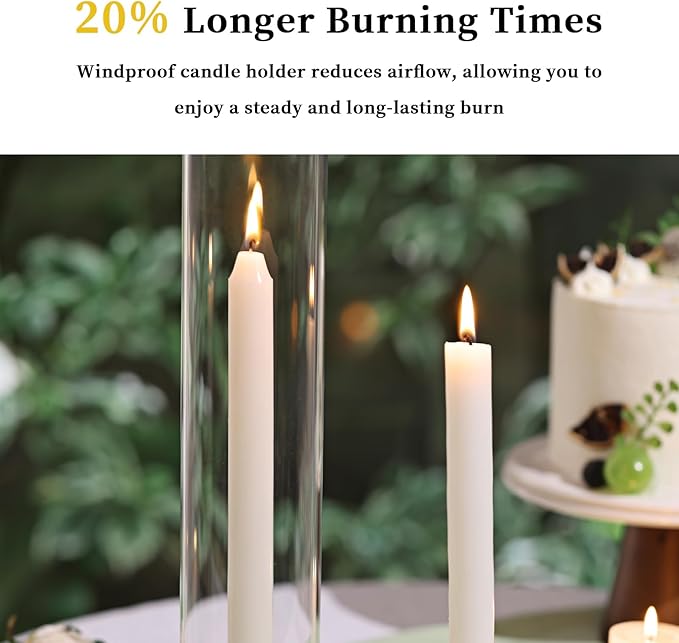 Volens Hurricane Glass Candle Holders - Set of 12 Candlestick Holders for Taper Candles with Windproof Cylinder Covers 14" Tall Clear Glass Chimney Cover for Wedding Table Centerpiece Fall Home Decor