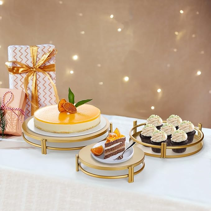 yarlung 3 Pack Gold Cake Stands, 8/10/12 Inch Metal Cupcake Display Stands Dessert Trays, Table Decoration Cookies Serving Plates for Wedding, Birthday, Party, 3 Sizes