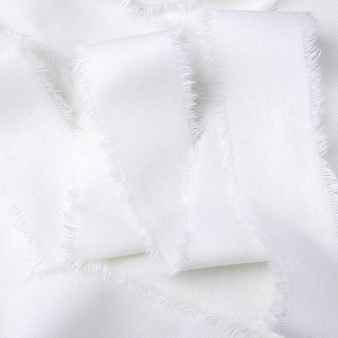 White Cotton Linen Ribbon 1.5" x 21Yds Boho Vintage Rustic Ribbon Handmade Fringe Frayed Cloth Fabric Ribbon for Gift Wrapping Wedding Invitations Bridal Bouquets DIY Crafts