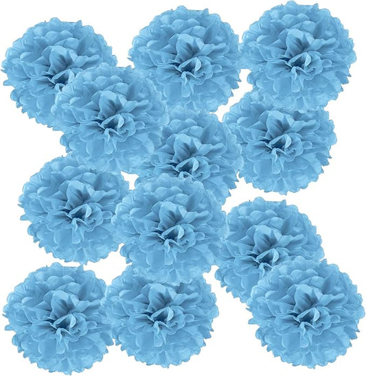 PATIKIL 4inch Tissue Paper Pom Poms, 12PCS Pom Poms Paper Flowers Ball Tissue Paper Flowers for Wedding Bridal Shower Birthday Bachelorette Party Backdrop Decoration, Lake Blue