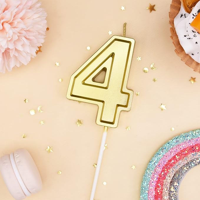 PHD CAKE 2.76 Inch Luxe Gold 4 Number Birthday Candles, Gold Number Candles, Cake Number Candles, Party Celebration