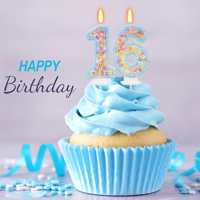 Blue Birthday Candles - Number 16 Candle, Colorful Macaron Candles, 16 Birthday Decorations for Girls Boys, Cake Decorations, Theme Party Supplies (Blue)