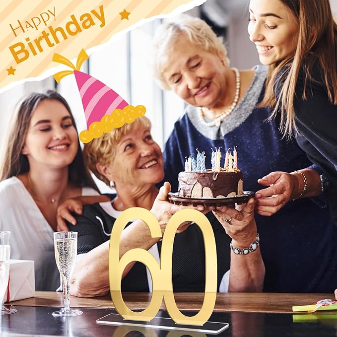 Threehoney 12 Pcs Mirror Gold 60th Birthday Decorations for Men and Women Acrylic Anniversary Decorations Table Numbers Centerpieces for Birthday Party