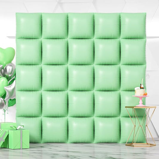 NISOCY 25PCS Pastel Green Square Foil Balloons Wall Backdrop Double Sided Macaron Green Balloons Arch Kit for Birthday Easter Baby Bridal Shower Anniversary Wedding Gender Reveal Party Decorations