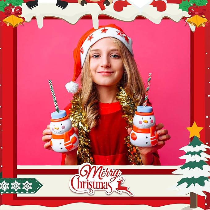 Haundry 200 Christmas Paper Straws, 8 Styles Red Green White Gold Biodegradable Party Drinking Straws with Stripe, Wave, Christmas Tree Snowflake Design Decorations Supplies (color-200)