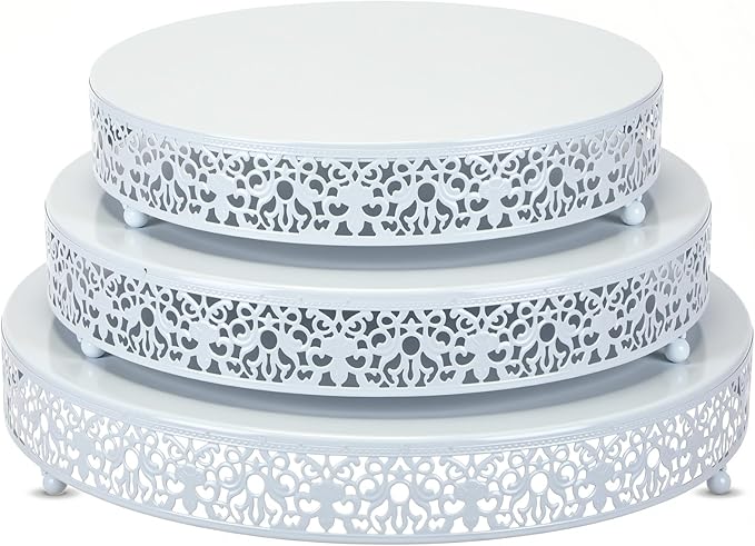 Wenqik 3 Pcs 16'' 14'' 12'' Metal White Cake Stand Round Cake Stands for Dessert Table Cookies Fruit Serving Tray Cupcake Dessert Pastry Riser for Wedding Birthday Party and Events(Elegant Style)